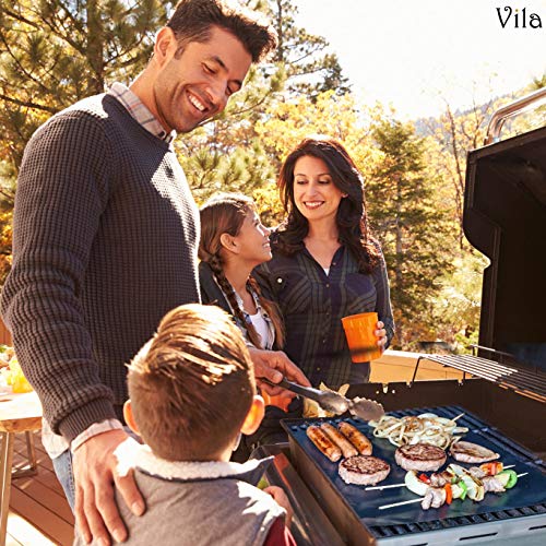 Vila Reusable BBQ Grill Mats, Temperature-resilient upto 500 Degrees Fahrenheit, Supports Charcoal Grills, Electric Ovens, Microwaves and Smokers, 2 Mats per Pack