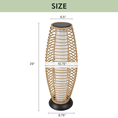 Grand patio Floor Lamp Outdoor Lamp Patio Lights Solar Powered Lantern Weather–Resistant Rattan Deck Lights, Lamp Large-Sized for Garden (Austin Natural Brown)