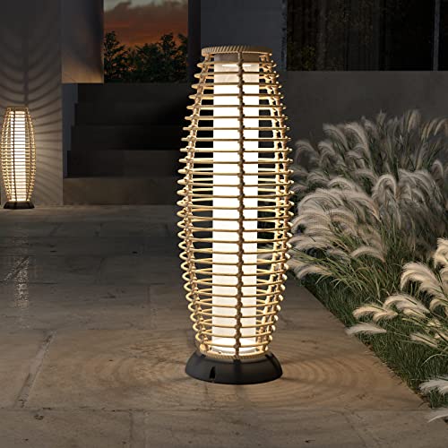 Grand patio Floor Lamp Outdoor Lamp Patio Lights Solar Powered Lantern Weather–Resistant Rattan Deck Lights, Lamp Large-Sized for Garden (Austin Natural Brown)