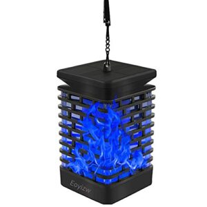 eoyizw solar lantern lights outdoor decor flame lights, upgraded 99leds dancing flickering flame lights, waterproof led lanterns lights for decor garden patio pathway deck yard blue-1pack