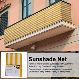 SLDHFE Balcony Privacy Screen 5 x 0.9 M Yellow and White Striped Windbreak Net Fence Sunshade Weatherproof HDPE Privacy Protector Balcony Cover with 24 Cable Ties and 66 Ft Rope