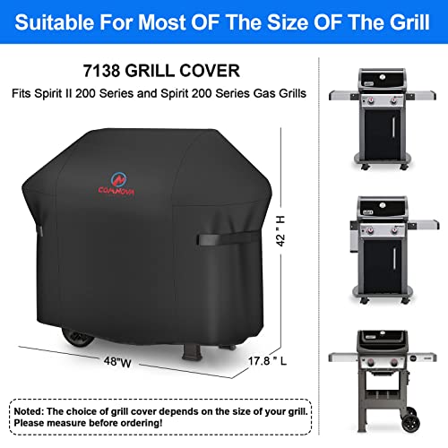 Grill Cover, 48 Inch BBQ Gas Grill Cover for Weber Spirit 2, Waterproof Weather Resistant, UV & Fade Resistant, PU Coating for Weber Spirit II 200 Series, Spirit 200, Spirit II E210 Gas Grill