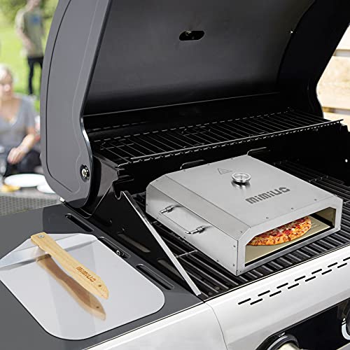 Mimiuo Portable Barbecue Pizza Top Oven Kit with 13" Pizza Stone and Foldable Pizza Peel - Stainless Steel Gas Grilled Pizza Oven for Most Gas Grill Charcoal Grill Pellet Grill & Other Grills