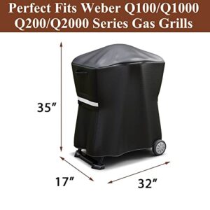 QuliMetal 7113 Grill Cover for Weber Q100 Q120 Q1000 Q1200 Q200 Q220 Q2000 Q2200 Q2400 Series Gas Grills, Heavy Duty BBQ Gas Grill Cover, 600D