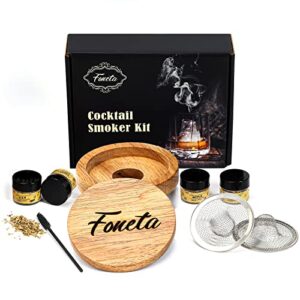 Foneta Cocktail Smoker for Whiskey Bourbon Old Fashioned , Drink Smoker Infuser Kit with 4 Flavors Wood Chips Ideal Gift for Whiskey Lover (Wood)