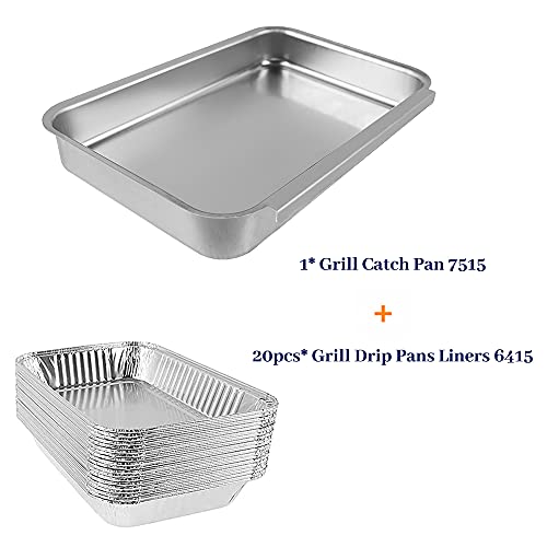 AJinTeby Catch Pan Holder 7515 with 20-Pack Drip Pan Liners Aluminum Disposable Grease Trays for Weber Genesis 1000-5500, Silver/Gold/Platinum, Genesis II Series, Platinum I/II, and Summit Grills