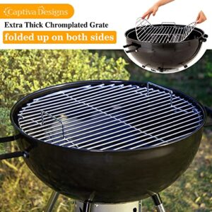Captiva Designs 22-inch Kettle Charcoal BBQ Grill with Enameled Lid and Firebowl, Extra Thick Chromplated Grate & Slid-out Ash Catcher, Barbecue Grill Outdoor Cooking, Picnic, Patio, Backyard
