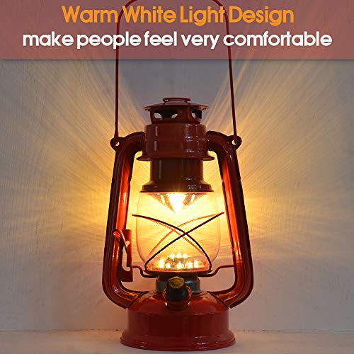 Rechargeable Vintage Hurricane Lantern, Warm White Battery Operated Lantern with Dimmer Switch, 15 LEDs Metal Hanging Lantern for