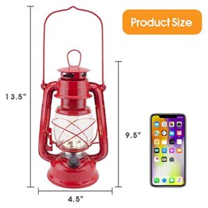 Rechargeable Vintage Hurricane Lantern, Warm White Battery Operated Lantern with Dimmer Switch, 15 LEDs Metal Hanging Lantern for