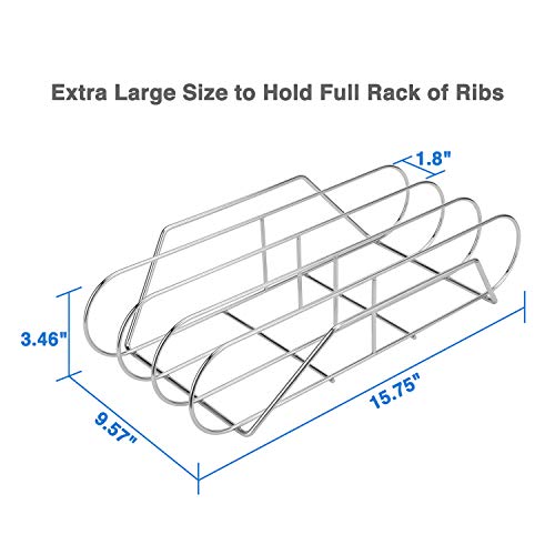 Extra Long Stainless Steel Rib Rack for Smoking and Grilling, Holds up to 3 Full Racks of Ribs, Fits 18” or Larger Gas Smoker or Charcoal Grill, Perfect Smoker Accessories Gifts for Men