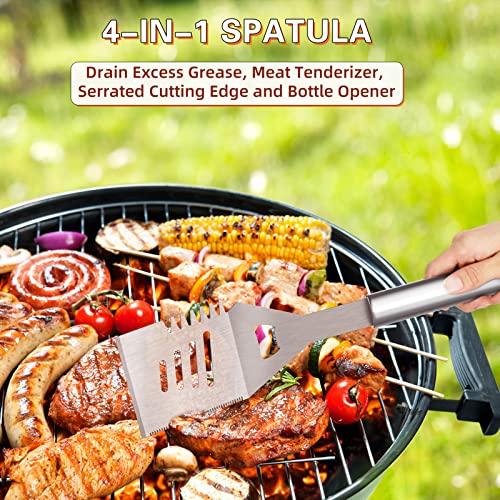 Heavy Duty Stainless Steel Basic BBQ Grill Accessories Barbecue Tool Utensils Set with Cleaning Scraper Brush Spatula Long Tongs Fork Storage Apron, Grilling Gift for Men Outdoor Barbecue Kit (30PCS)