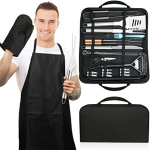 Heavy Duty Stainless Steel Basic BBQ Grill Accessories Barbecue Tool Utensils Set with Cleaning Scraper Brush Spatula Long Tongs Fork Storage Apron, Grilling Gift for Men Outdoor Barbecue Kit (30PCS)