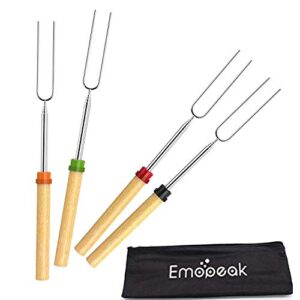emopeak marshmallow roasting sticks 4 pack, roasting sticks with wooden handle 32 inch extendable bbq forks telescoping smores sticks for fire pit, campfire