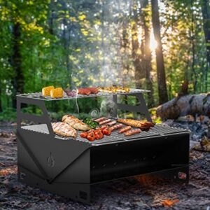 only fire Portable Barbecue Charcoal Grill Outdoor Camping Grill for Picnic, Hiking, Backyard Cooking - with Warming Rack and Handbag