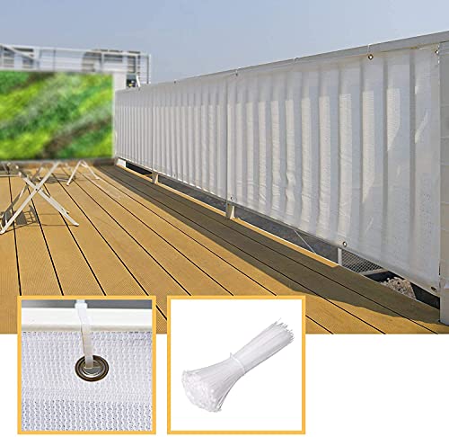 WUZMING Balcony Privacy Protection Garden Privacy Screen Weatherproof UV Protection with Eyelet HDPE Weather Resistant, Including Rope and Tie (Color : White, Size : 60x350cm)