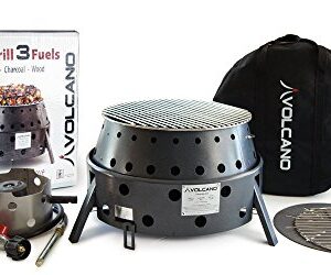 Volcano Grills 3-Fuel Portable Camping Stove/Fire Pit, Charcoal, Collapses down to 5 inches; for convenient portability and storage (VL-20-300)