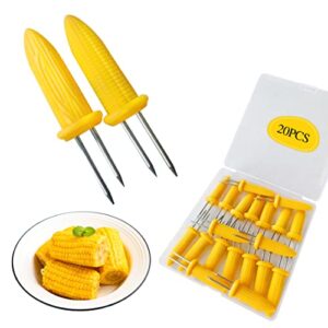 kadden 20 pcs/set corn on the cob holders, stainless steel heat resistant non slip barbecue corn prongs skewers for bbq, cooking, birthday party (yellow)