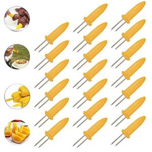 Kadden 20 PCS/Set Corn on The Cob Holders, Stainless Steel Heat Resistant Non Slip Barbecue Corn Prongs Skewers for BBQ, Cooking, Birthday Party (Yellow)