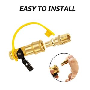 DOZYANT 1/4" RV Propane Quick Connect Adapter for Propane Hose, Propane or Natural Gas 1/4" Quick Connect or Disconnect Kit - Shutoff Valve & Full Flow Plug - 100% Solid Brass