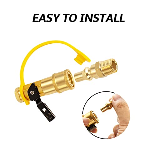 DOZYANT 1/4" RV Propane Quick Connect Adapter for Propane Hose, Propane or Natural Gas 1/4" Quick Connect or Disconnect Kit - Shutoff Valve & Full Flow Plug - 100% Solid Brass