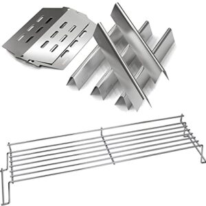 QuliMetal 17.5" 304 Stainless Steel Flavor Bars, Heat Deflector and Warming Rack for Weber Genesis 300 E310 E320 E330 S310 S330 (with Front Control Knobs)