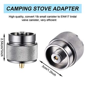 Hotop 2 Pieces Camping Stove Adapter 1 Lb Propane Small Tank Input EN417 Lindal Valve Output Outdoor Cylinder LPG Canister Adapter (Silvery)