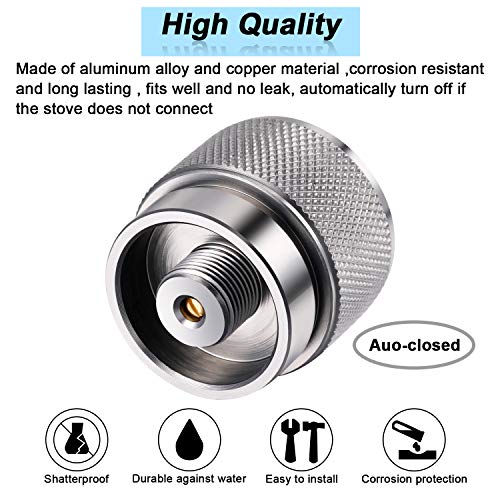 Hotop 2 Pieces Camping Stove Adapter 1 Lb Propane Small Tank Input EN417 Lindal Valve Output Outdoor Cylinder LPG Canister Adapter (Silvery)