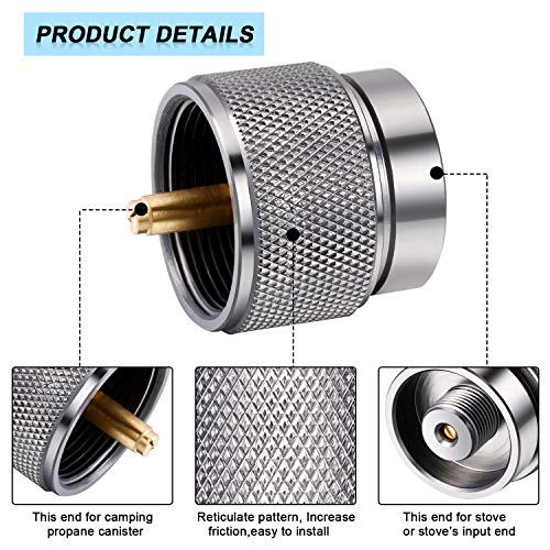 Hotop 2 Pieces Camping Stove Adapter 1 Lb Propane Small Tank Input EN417 Lindal Valve Output Outdoor Cylinder LPG Canister Adapter (Silvery)