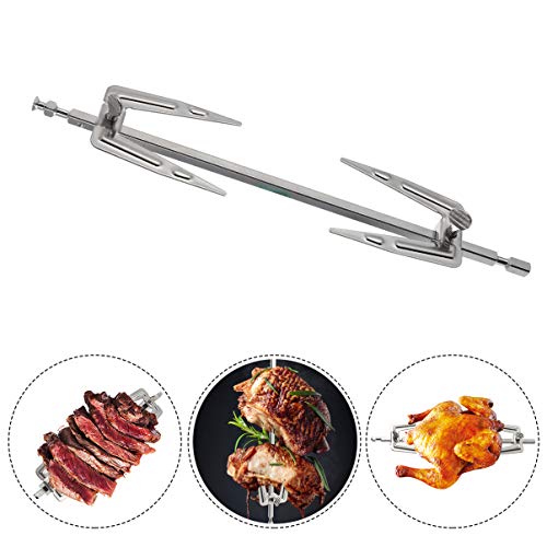 Stainless Grill spit Rod Steel Grill Rotisserie Forks Barbecue Rotating Universal Rotisserie Grill System Chicken Pork Beef Fork for BBQ Home Kitchen Outdoor Kabob skewers Camping air Fryer skewers