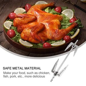 Stainless Grill spit Rod Steel Grill Rotisserie Forks Barbecue Rotating Universal Rotisserie Grill System Chicken Pork Beef Fork for BBQ Home Kitchen Outdoor Kabob skewers Camping air Fryer skewers