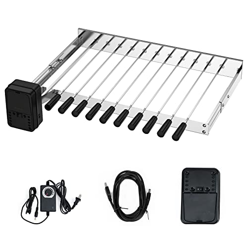 Skyflame Shish Kabob Skewers Set with Adjustable Speed Electric Motor, Stainless Steel Adjustable Length Automatic Rotating Rotisserie BBQ Grill Rack Kit with 10pcs Skewers for Most Grills