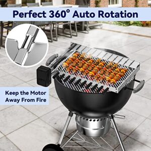 Skyflame Shish Kabob Skewers Set with Adjustable Speed Electric Motor, Stainless Steel Adjustable Length Automatic Rotating Rotisserie BBQ Grill Rack Kit with 10pcs Skewers for Most Grills