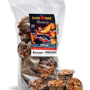 Walden Backyards Natural Sure-Fire Starters, Best for Wood Fires and BBQ Grills, 24 Pack