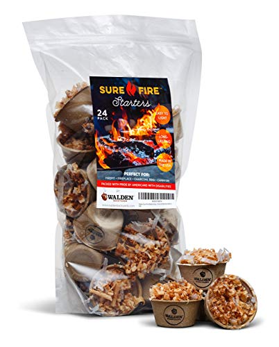 Walden Backyards Natural Sure-Fire Starters, Best for Wood Fires and BBQ Grills, 24 Pack