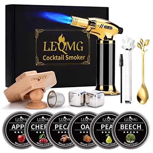 LEQMG Cocktail Smoker Kit with Six Flavors Wood Chips,Bourbon,Whiskey,Drink Smoker Kit,Old Fashioned Smoker Kit,Gift For Father,Husband and Men(Without Butane)