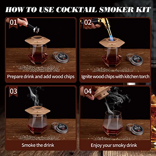 LEQMG Cocktail Smoker Kit with Six Flavors Wood Chips,Bourbon,Whiskey,Drink Smoker Kit,Old Fashioned Smoker Kit,Gift For Father,Husband and Men(Without Butane)