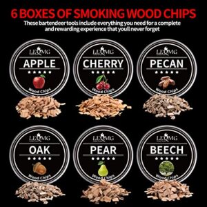 LEQMG Cocktail Smoker Kit with Six Flavors Wood Chips,Bourbon,Whiskey,Drink Smoker Kit,Old Fashioned Smoker Kit,Gift For Father,Husband and Men(Without Butane)