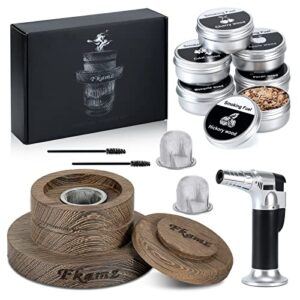 fkamz whiskey smoker kit with torch, cocktail smoker kit gifts for men, bourbon smoker kit with 6 flavors wood chips old fashioned drink smoker infuser kit - gift for whiskey lovers, dad, husband, men (butane not included)