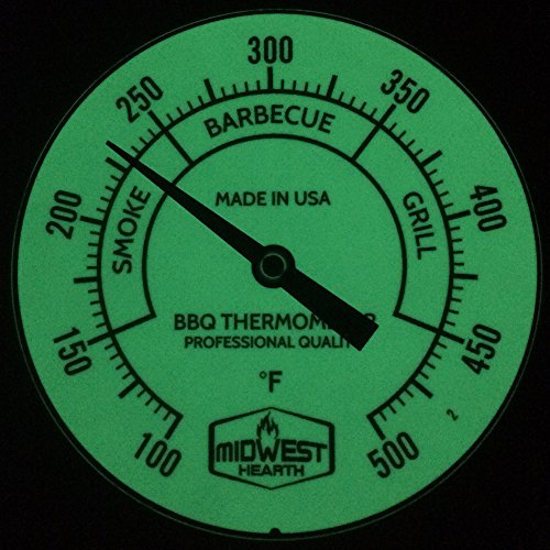 Midwest Hearth BBQ Smoker Thermometer for Barbecue Grill, Pit, Barrel 3" Dial (4" Stem Length, Glow Dial)