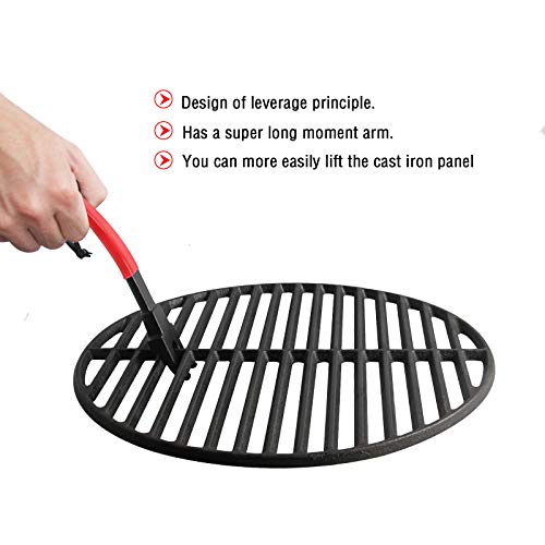 VANKEY Grill Grate Lifter Gripper, Cast Iron Cooking Grid Lifter Grill Accessories for Kamado Joe Charcoal Grill Big Green Egg Primo Grill Set for Moving Cast Iron and Stainless Steel Grilling Nets