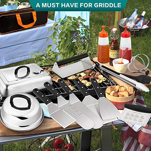 Leonyo Griddle Accessories Set of 20, Stainless Steel Grill Accessories Kit with Metal Spatula, 13" & 9" Melting Dome, Burger Grill Press, Professional Hibachi Grilling Tool for Flat Top, Outdoor BBQ