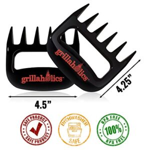 Grillaholics BBQ Meat Shredder Claws - Wolverine Style Ultra-Sharp Blades Quickly Lift Handle & Shred Meats - Best Dishwasher Safe Bear Claw Pulled Pork Meat Shredders in BBQ Grill Accessories (Black)