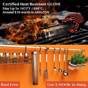 Goqual 12" Hexagon Premium Smoker Tube/1 Silicone Brush/2 S-Shaped Hooks/1 Black Cleaning Brush/1 Heat Resistant Grill Glove Accessories-up to 4-6 Hours, Cold and Hot Smoking, Smoke Tube for Grill