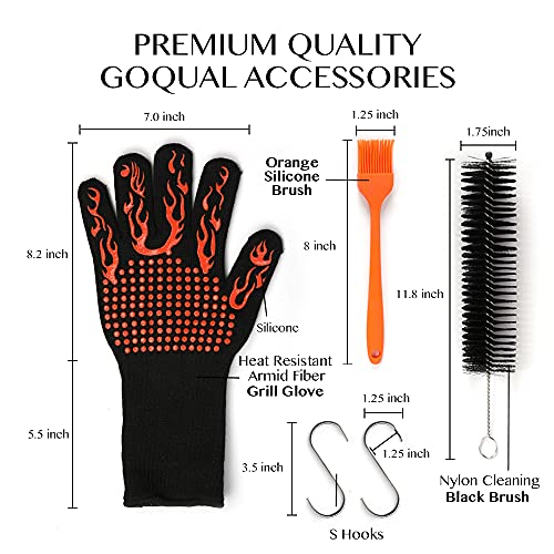 Goqual 12" Hexagon Premium Smoker Tube/1 Silicone Brush/2 S-Shaped Hooks/1 Black Cleaning Brush/1 Heat Resistant Grill Glove Accessories-up to 4-6 Hours, Cold and Hot Smoking, Smoke Tube for Grill