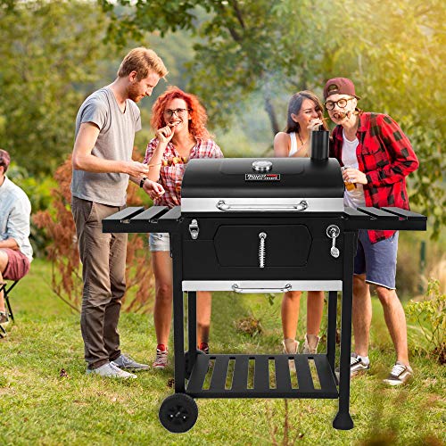 Royal Gourmet CD1824EN 24” Charcoal Grill Outdoor Smoker with Side Tables Backyard Griller Party BBQ Picnic Patio Cooking, Black