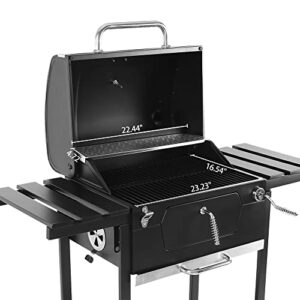 Royal Gourmet CD1824EN 24” Charcoal Grill Outdoor Smoker with Side Tables Backyard Griller Party BBQ Picnic Patio Cooking, Black