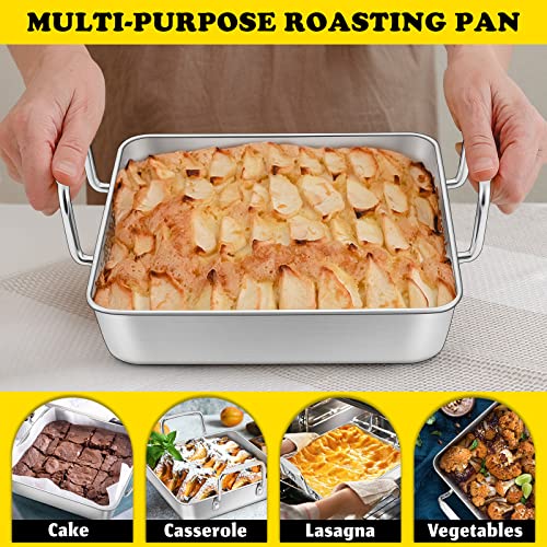 Small Roasting Pan with Beer Can Chicken Holder Set, E-far Stainless Steel Vertical Chicken Roasting Stand Rack with 9 Inch Square Drip Pan for Oven BBQ Grill Smoker, Heavy Duty & Dishwasher Safe