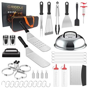 griddle accessories kit,42pcs stainless steel flat top grilling tools set with a carry bag for barbecue lovers camping outdoor backyard indoor cooking baking