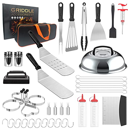 Griddle Accessories Kit,42Pcs Stainless Steel Flat Top Grilling Tools Set with a Carry Bag for Barbecue Lovers Camping Outdoor Backyard Indoor Cooking Baking