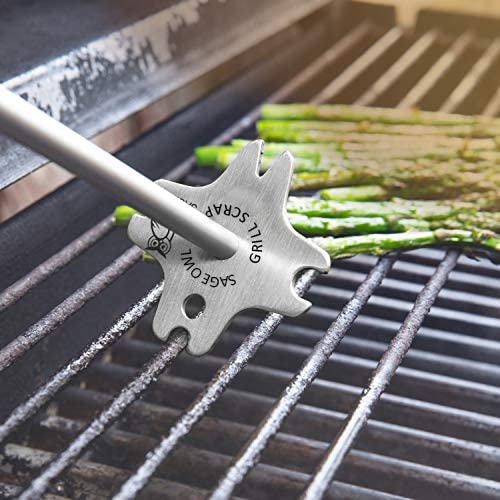 The Sage Owl Barbecue Grill Cleaning Kit for Hot Grills - for Grill Aficionados. Stainless Steel Bristle Free Grill Scraper Tool with 17" Long Handle, Best BBQ Cleaner - Kitchen Stocking Stuffers Men